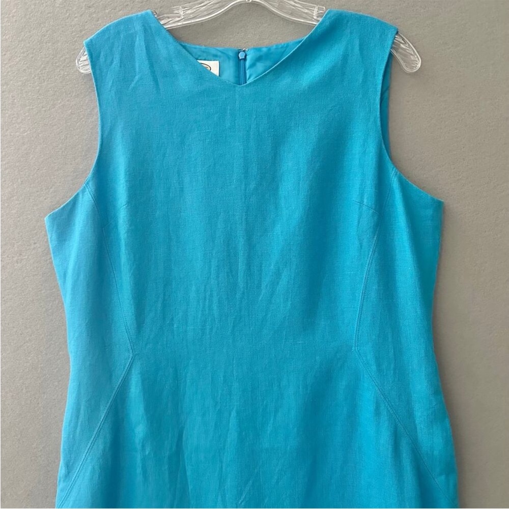 Talbots Vibrant Turquoise Blue Irish Linen Sleeveless Sheath Midi Dress Size 16 - Picture 4 of 10